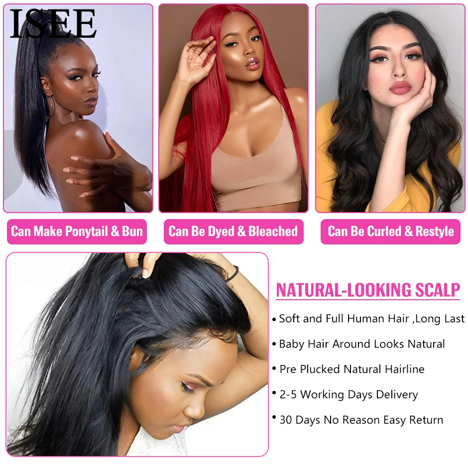 HD Lace Frontal Wig 13x6 Transparent Lace Frontal Human Hair Wigs Bone Straight Preplucked Wigs For Women On Sale ISEE Hair