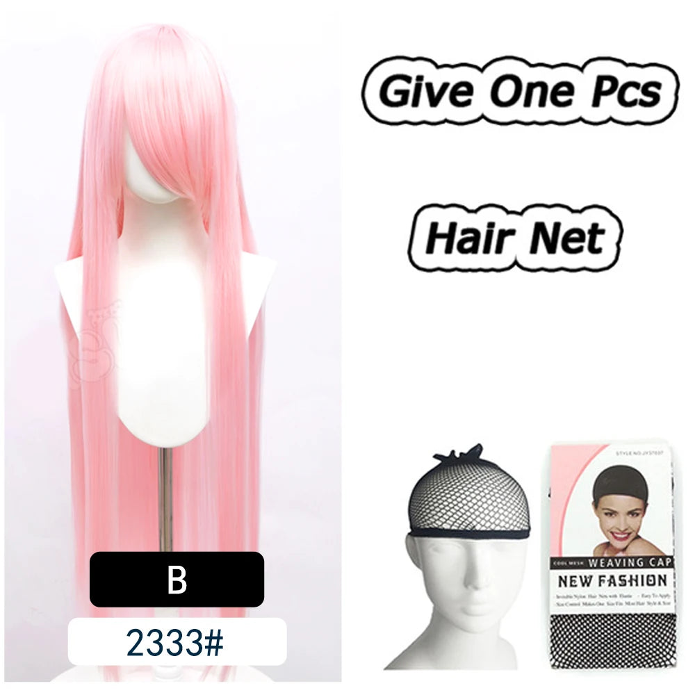 AOSI 100Cm Super Long Straight Synthetic Hair Pink Blonde Colorful Cosplay Wig with Bangs Halloween Lolita Anime Wigs for Women