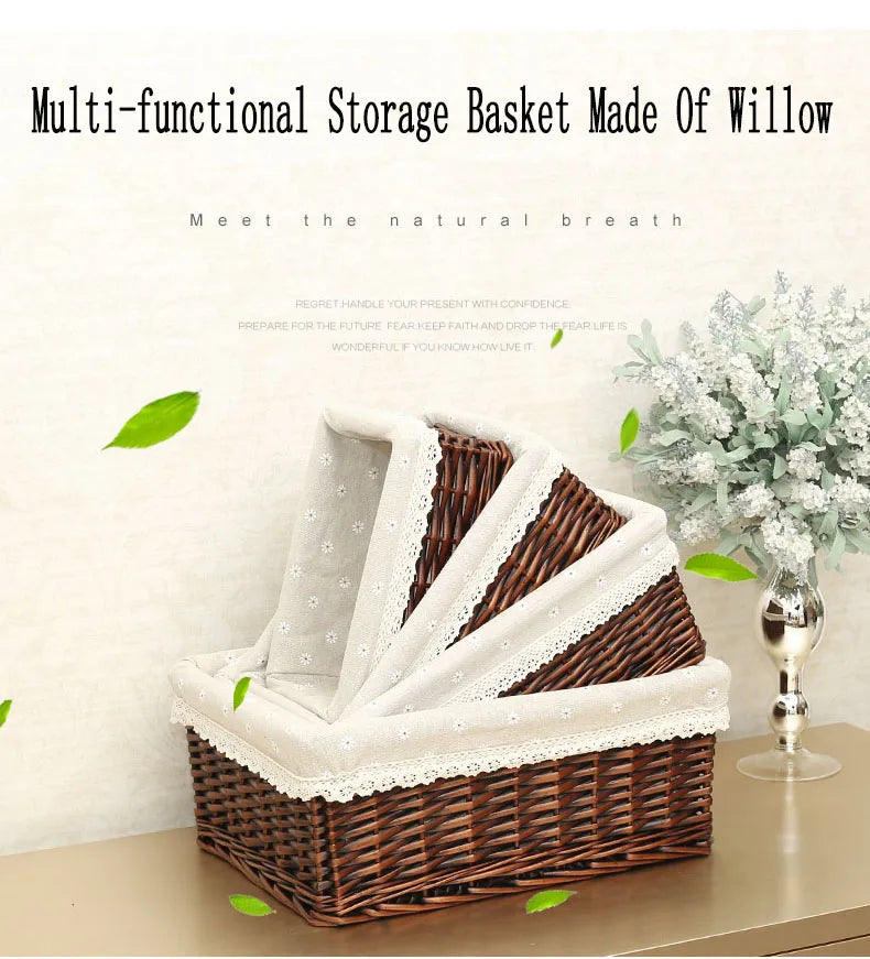 4 Sizes Handmade Rattan Storage Baskets Household Items Snacks Fruit Debris Laundry Finishing Willow Storage Basket