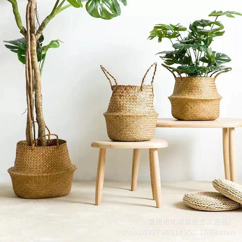 LuanQI Wicker Storage Basket  Flower Baskets Potted Plant Laundry