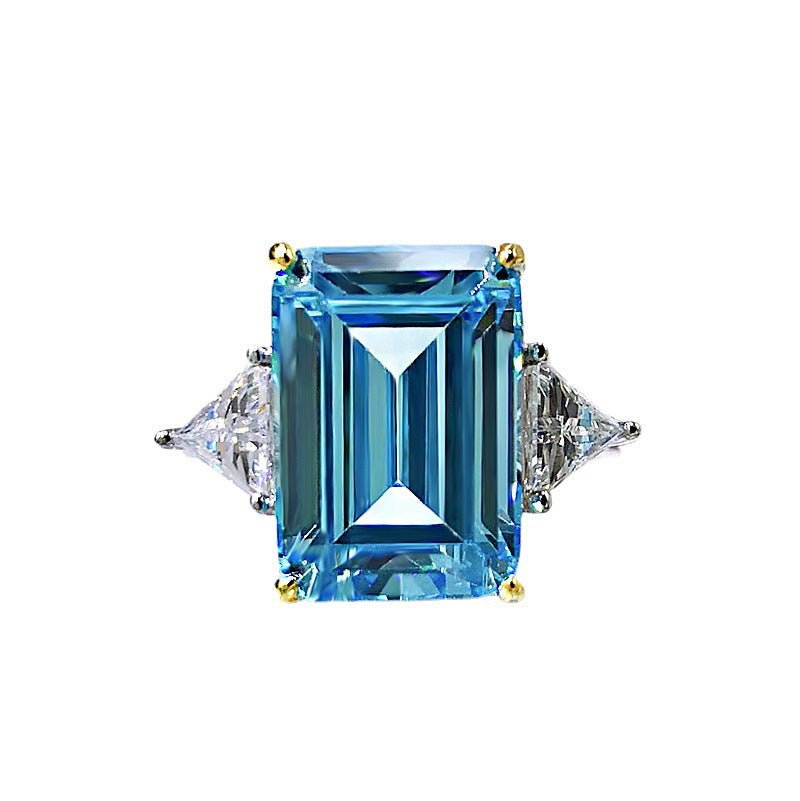 Emerald cut aquamarine ring