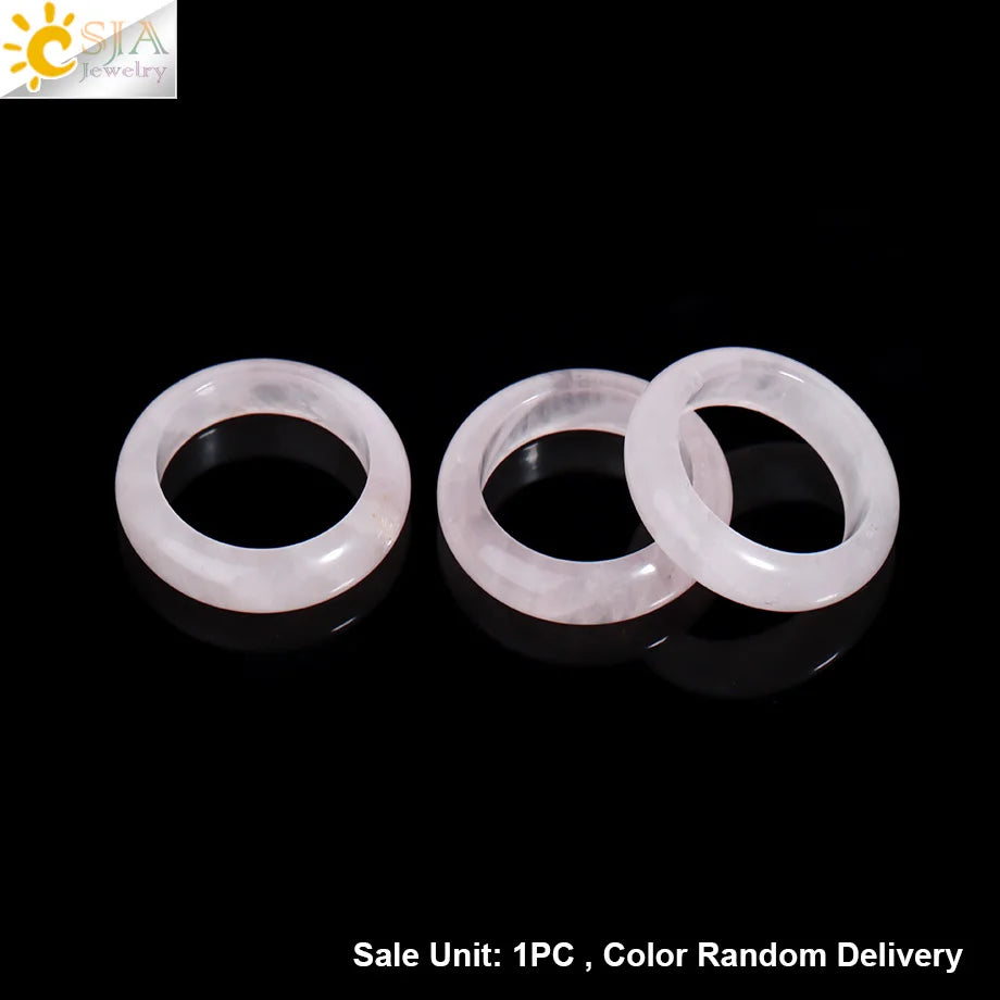 Healing Gem Stone Crystal Band Rings for Men Natural Pink Stone Quartz Red Agates Jaspers Dainty Finger Ring Women Jewelry H474