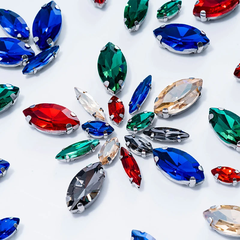 DUCrystal 50pcs/pack Mix Size Glass Crystal Sew On Rhinestones Flatback Rhinestones for Clothes Crafts Sewing Beads Decorations