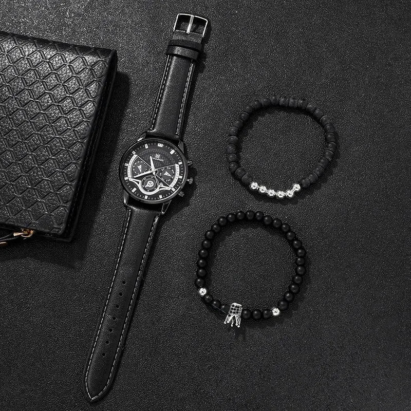 3PCS Set Men Watch Minimalist Men's Fashion Ultra Thin Watches Simple Men Business Leather Quartz Wristwatch Relogio Masculino