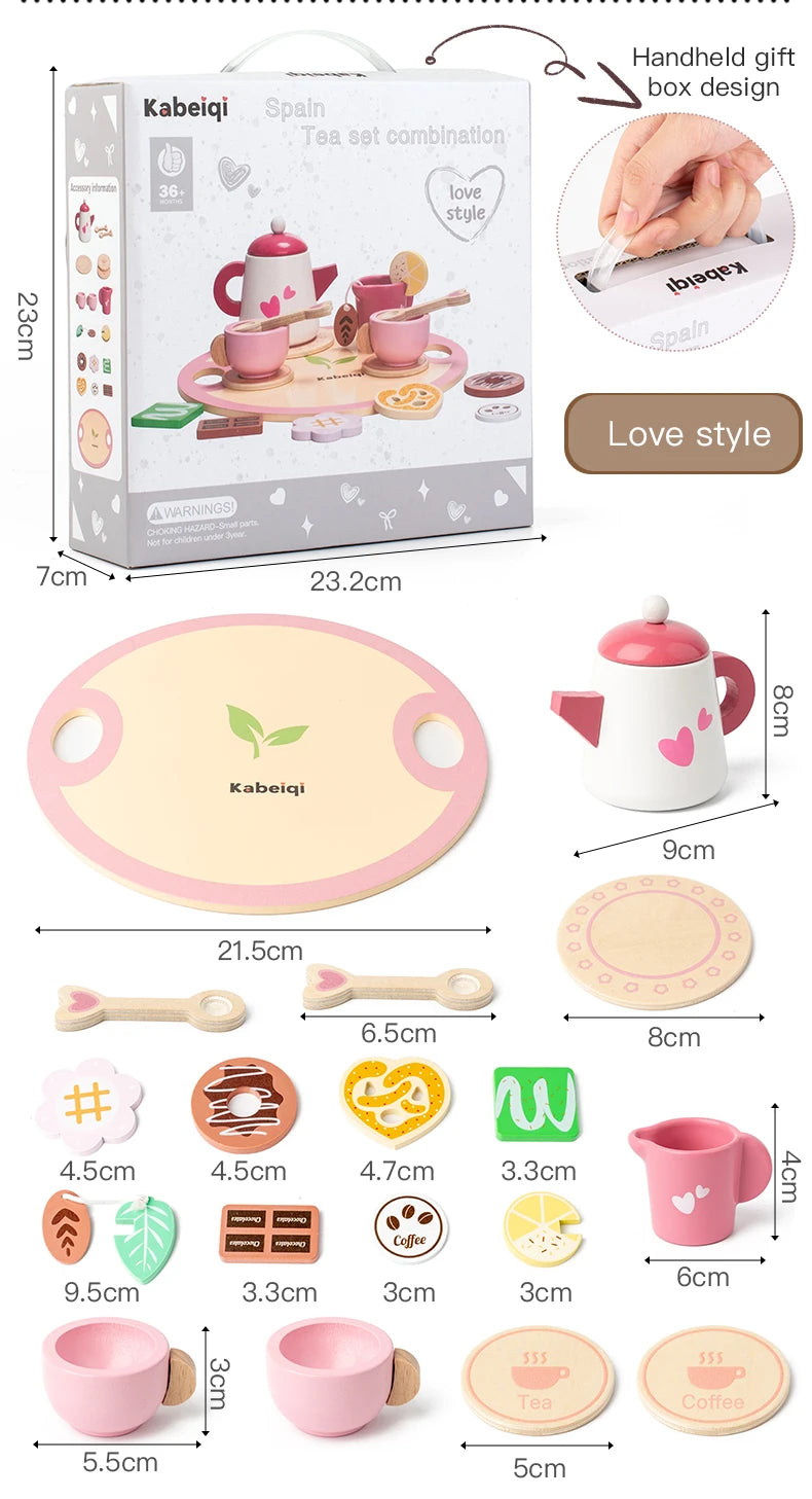 Wooden Kitchen Play Toys Kitchen Simulation Tea Set Afternoon Tea Activity Games Pretend Play Kitchen Accessories Toy for Kids