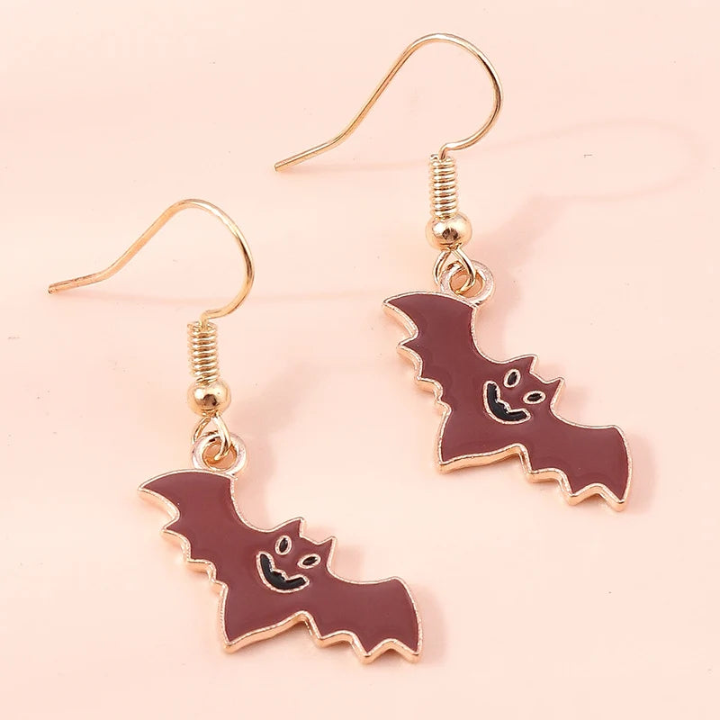 Aihua Fashion Halloween Earrings Enamel Ghost Skeleton Pumpkin Bat Spider Earrings For Women Halloween Night Party Jewelry Gifts
