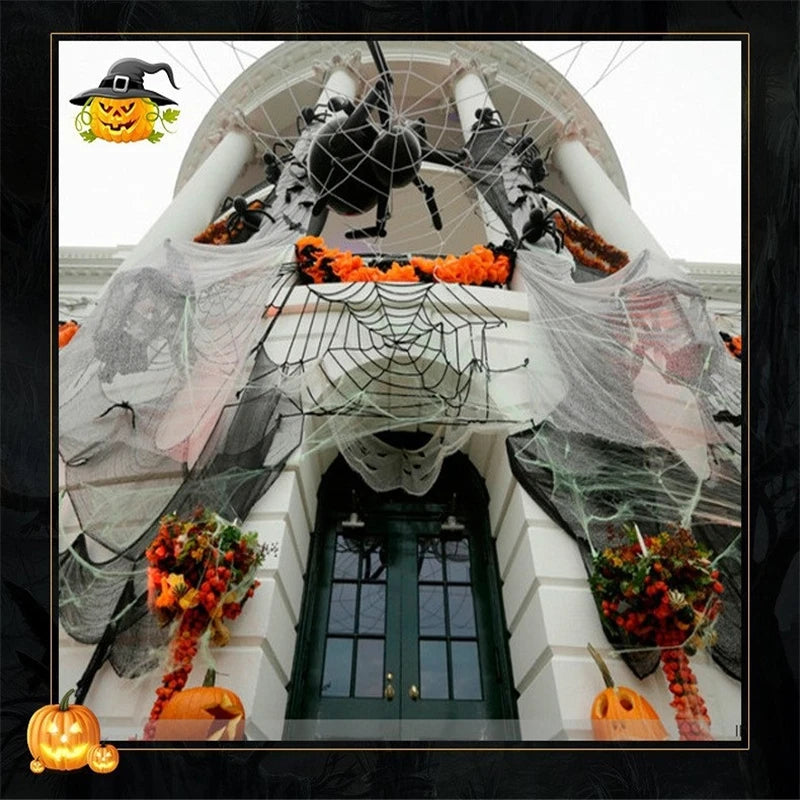 Spider Web Super Stretch Cobwebs with Fake Spiders Halloween Decorations Artificial Scary Party Scene Decor Horror House Props