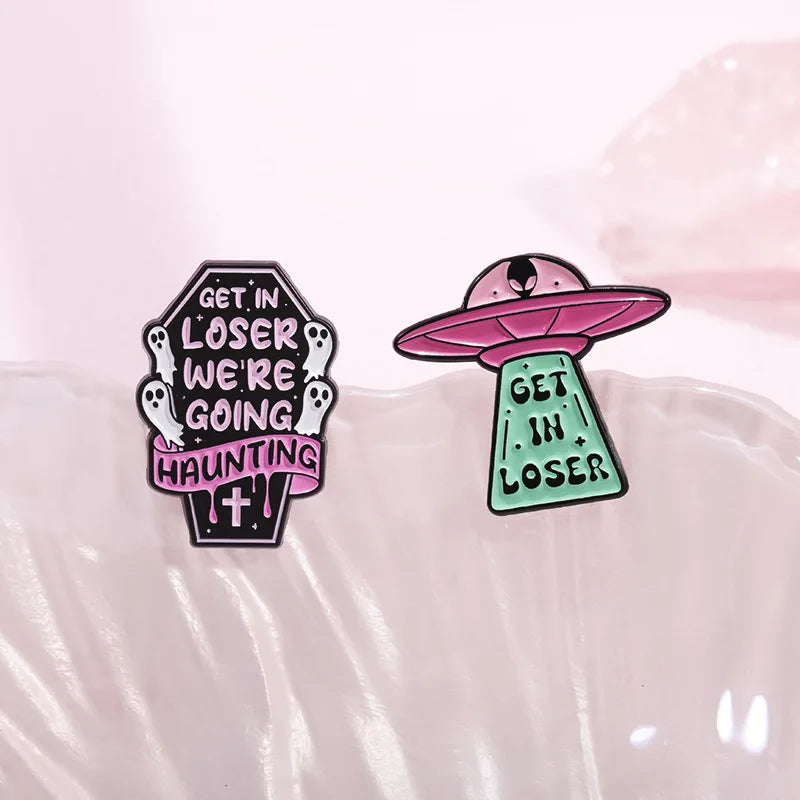 Halloween Horror Skull Enamel Pin Gothic Punk Grave Coffin Tomb Vampire Skeleton Brooches Lapel Badge Jewelry Gifts For Friends