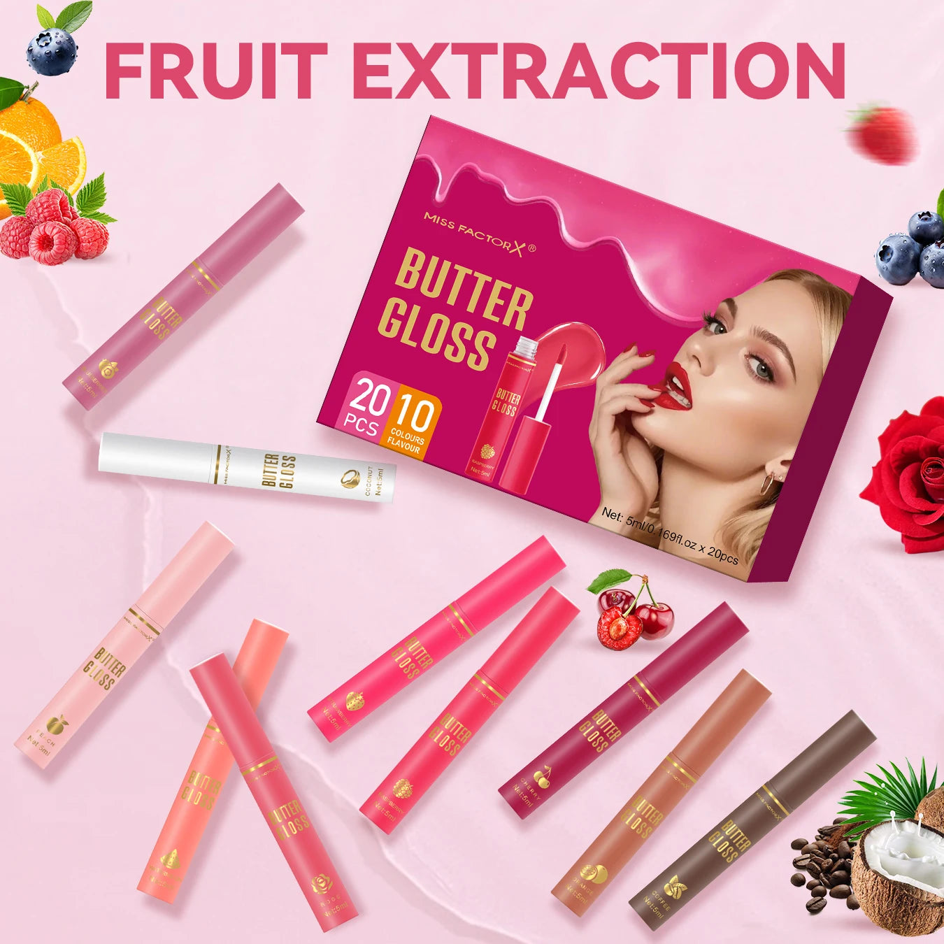 20pcs/box of 10 color moisturizing lip gloss - Long lasting moisturizing, glossy effect, essential for beauty care