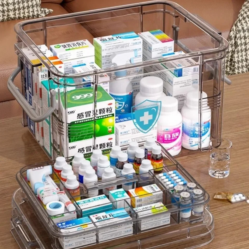 Household Medicine Box Large Plastics Simple Medical Kit Medical Care Drugs Storage Boxes Transparent Multi Layer Storage Box