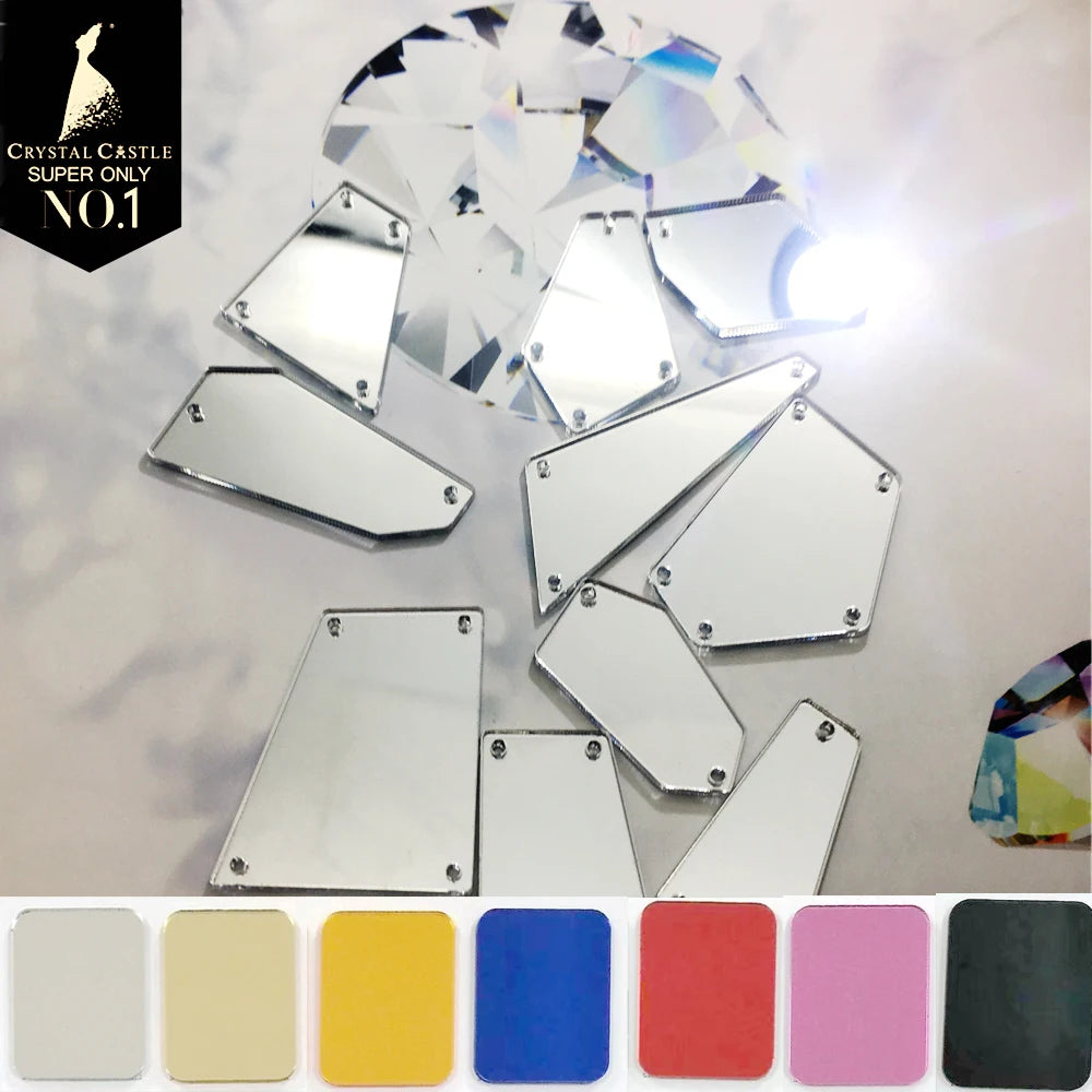 Crystal Castle Shiny Big Size Acrylic Holes Mirror Stones Sew On Strass Latin Dress Dance Wears Flat Rhinestones for Clothing