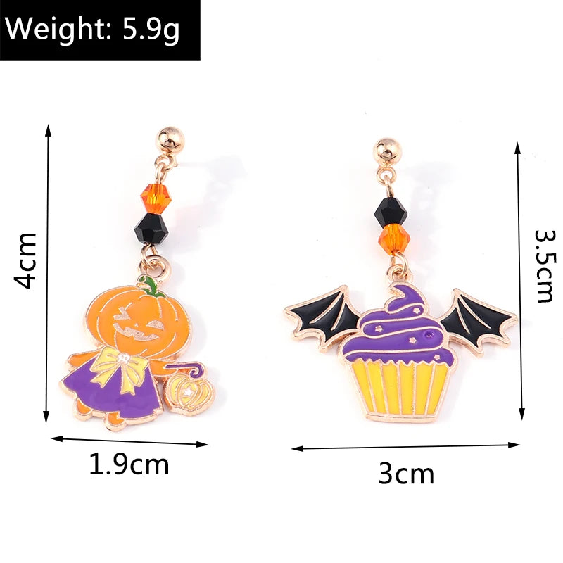 Aihua Fashion Halloween Earrings Enamel Ghost Skeleton Pumpkin Bat Spider Earrings For Women Halloween Night Party Jewelry Gifts