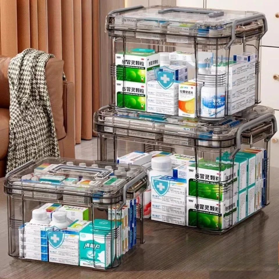 Household Medicine Box Large Plastics Simple Medical Kit Medical Care Drugs Storage Boxes Transparent Multi Layer Storage Box