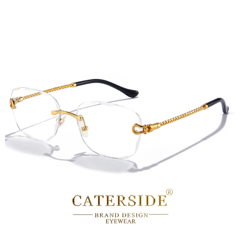 CATERSIDE Retro Fashion Sunglasses Women Men Brand Designer Rimless Gradient Sun Glasses Shades Cutting Lens Ladies Eyeglasses