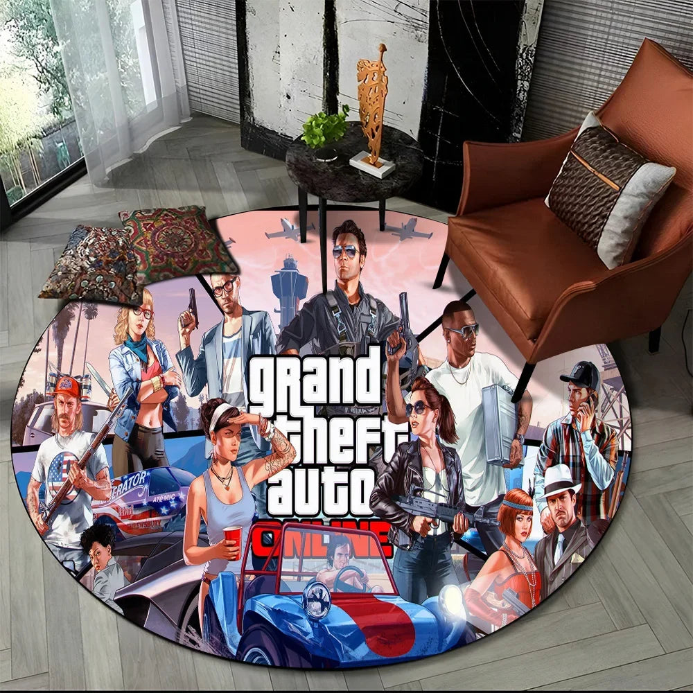 Grand Theft Auto Games GTA  Gamer Round Carpet Rug for Living Room Bedroom Child Playroom Decor,Pet Area Rug Non-slip Floor Mat
