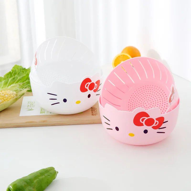 Hello Kitty Fruit Tray Vegetable Basket  Household Use Double Kitchen Storage Basketful Convenient Fruit Dish Kitchen Supplies