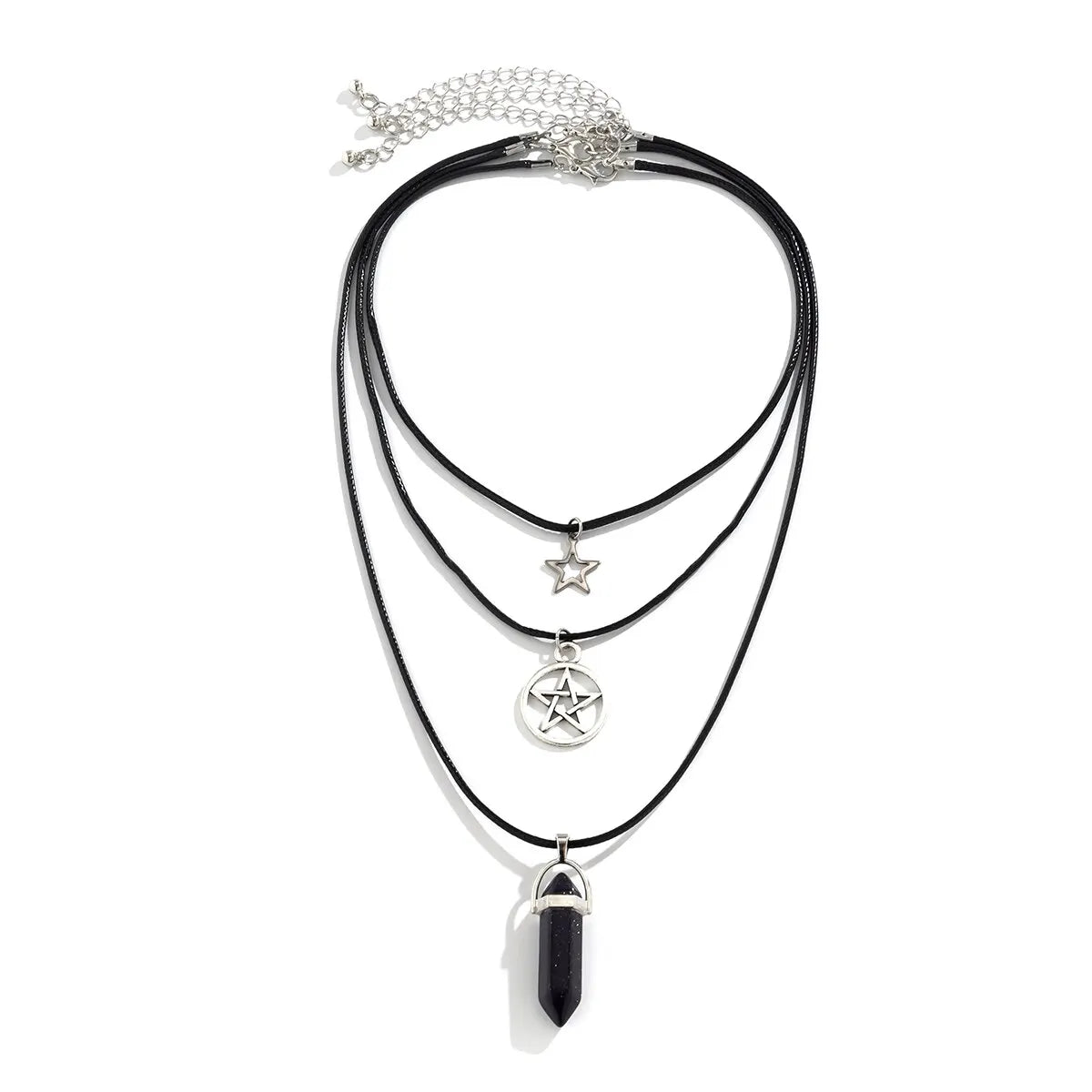 3Pcs/Set Goth Boho Pentagonal Star Crystal Leather Wax Thread Chain Necklace for Women Multilayer Choker Halloween Jewelry Gifts