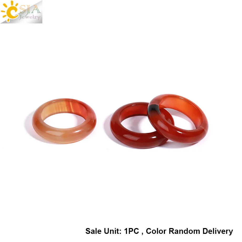 Healing Gem Stone Crystal Band Rings for Men Natural Pink Stone Quartz Red Agates Jaspers Dainty Finger Ring Women Jewelry H474