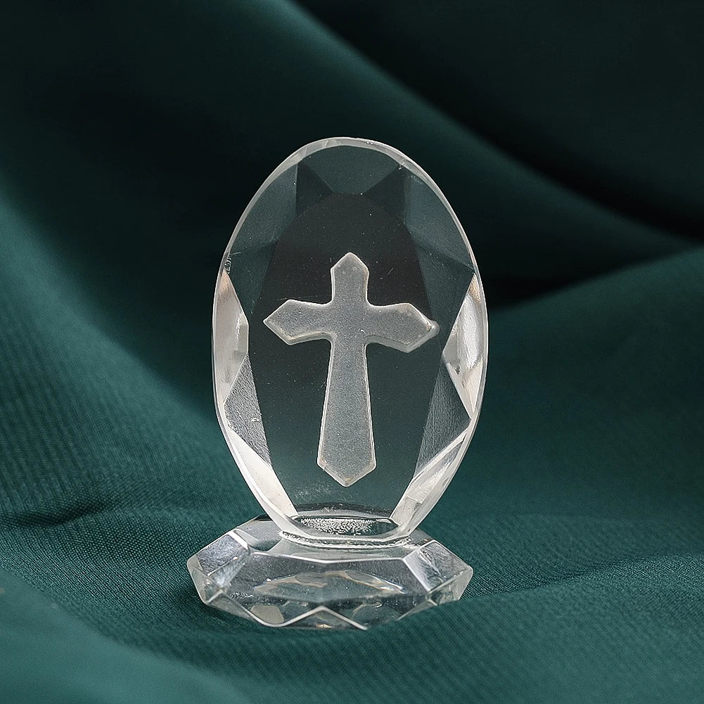 Crystal Cube Cross Figurine Ornaments 3D Laser Inside Engraved Religious Crafts Paperweight Centerpiece Decor Party Ornament