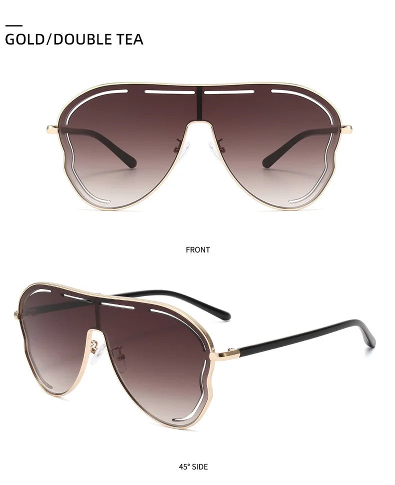 Oversized Hollow One-Piece Sunglasses Women Big Frame 2024 Luxury Brand Special-Shaped Sun Glasses For Ladies Eyewear Shades