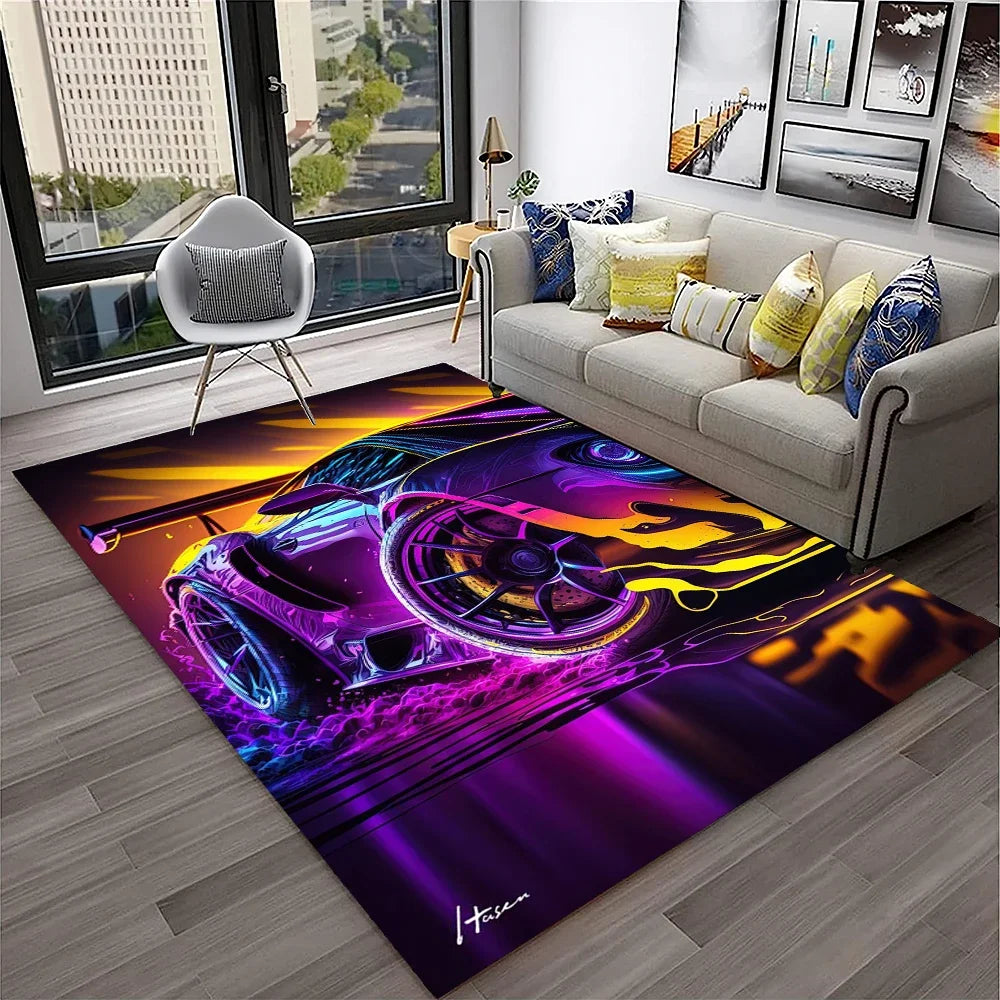 Racing Car Sports Car Carpet Rug for Home Living Room Bedroom Playroom Sofa Doormat Decor,Kids Game Area Rug Non-slip Floor Mat
