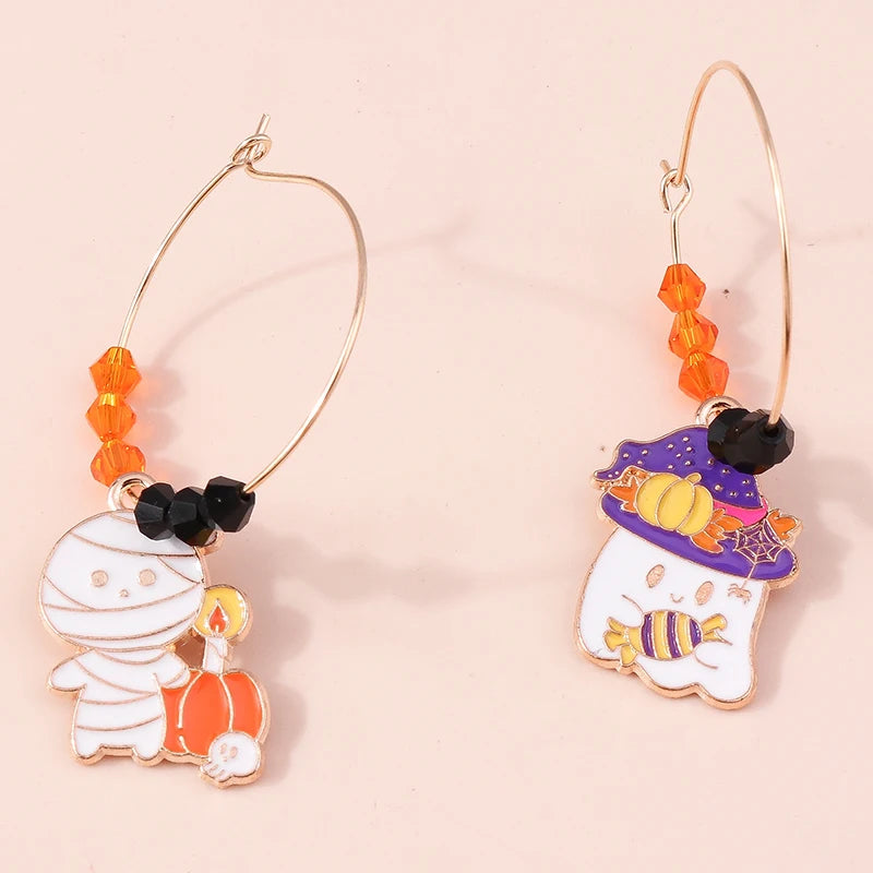 Aihua Fashion Halloween Earrings Enamel Ghost Skeleton Pumpkin Bat Spider Earrings For Women Halloween Night Party Jewelry Gifts