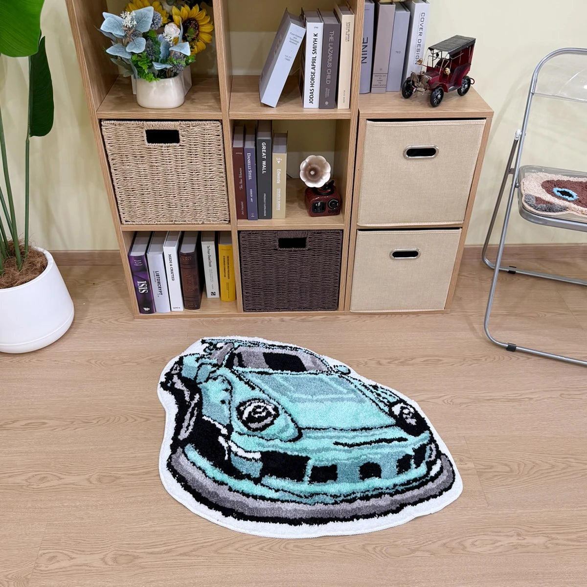 Roadster Shaped Tufted RugAutomotive Aesthetic Home Decor, Non-Slip Floor Mat for Bedroom Living Room, Novelty Vehicle Carpet