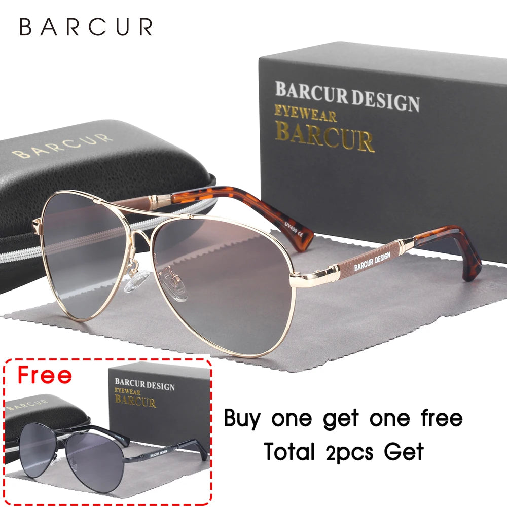BARCUR Design Memery Frame Sunglasses Polarized For Men Sun Glasses Women Pilot Gradient Lens Eyewear Mirror Shades