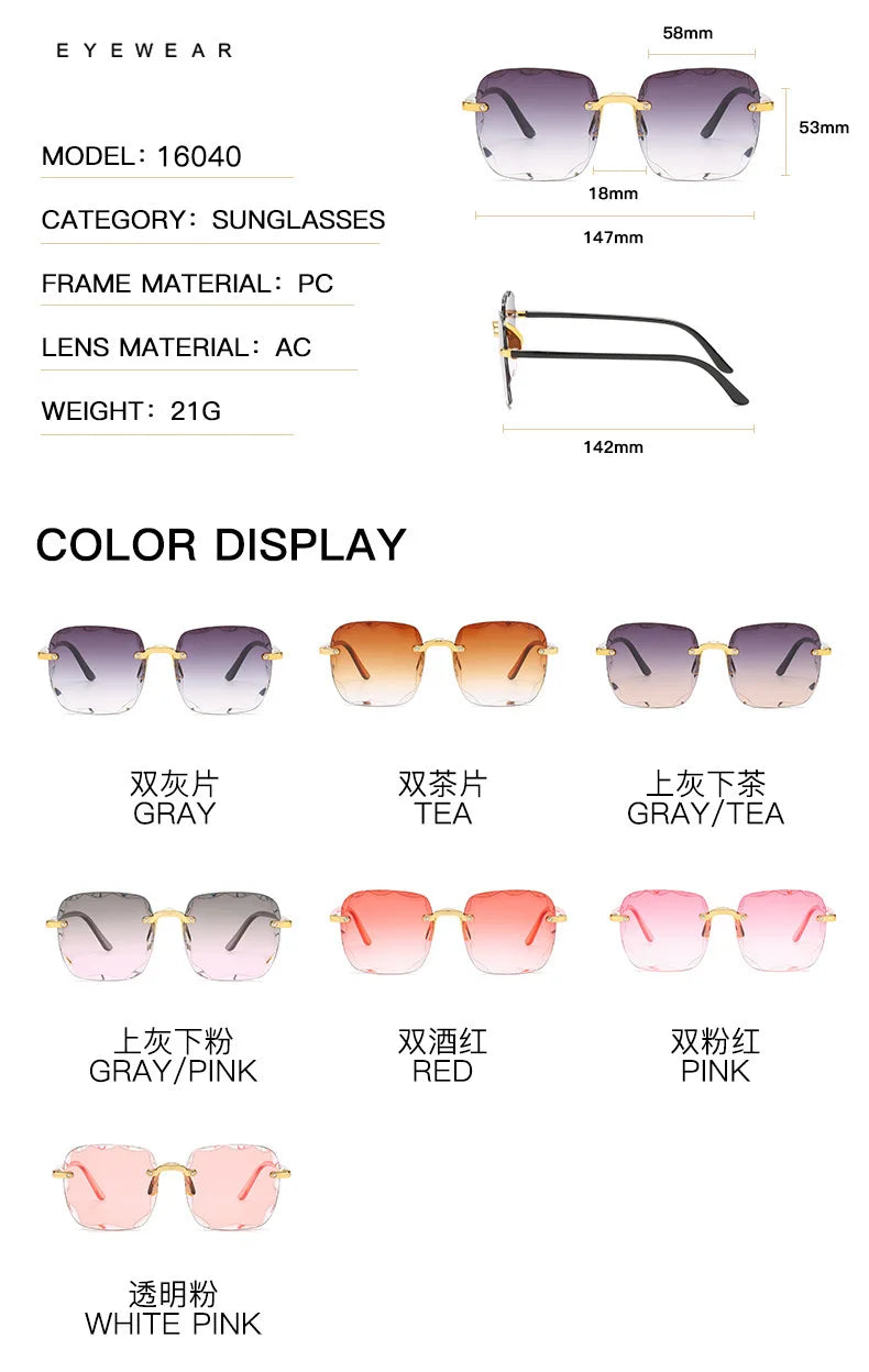2023 New Rimless Women's Sunglasses Fashion Gradient Lenses Sun glasses Lady Vintage Alloy Legs Classic Designer Shades UV400