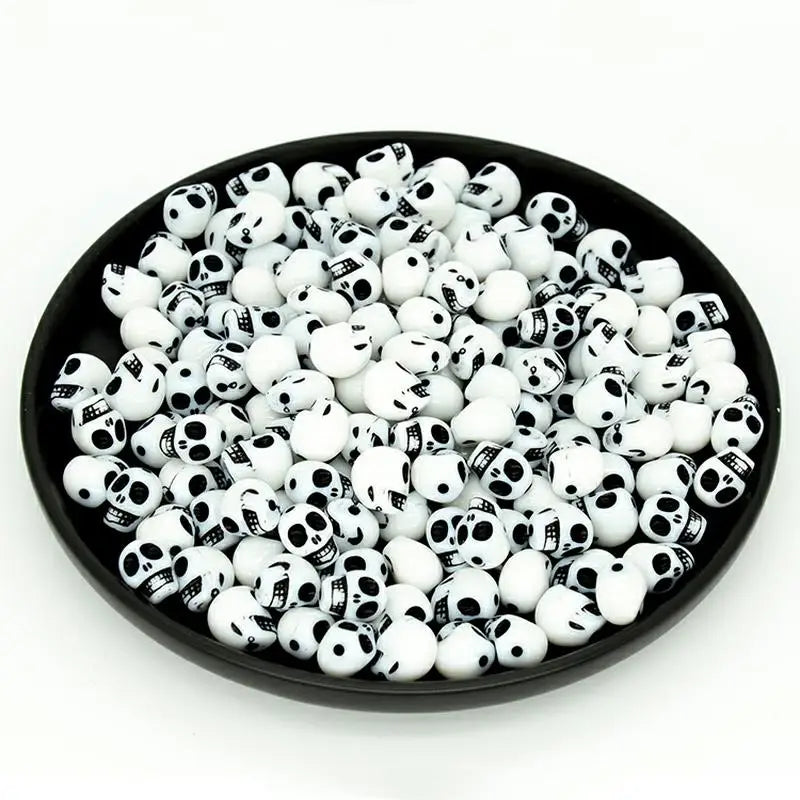 30pcs/Bag 10*13mm Skull Scattered Beads Acrylic Mixed Colors Halloween Festival Materials For Jewelry Making DIY Bracelet