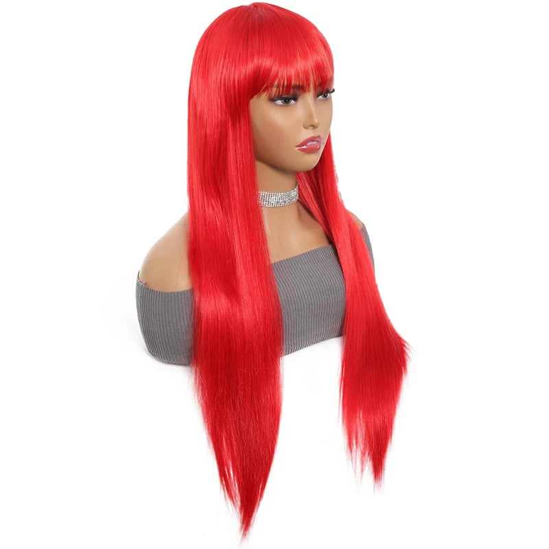 MSTN Synthetic With Bangs Long Straight Red Women's Use Heat Resistant Halloween Cosplay Use Wigs Daily Use