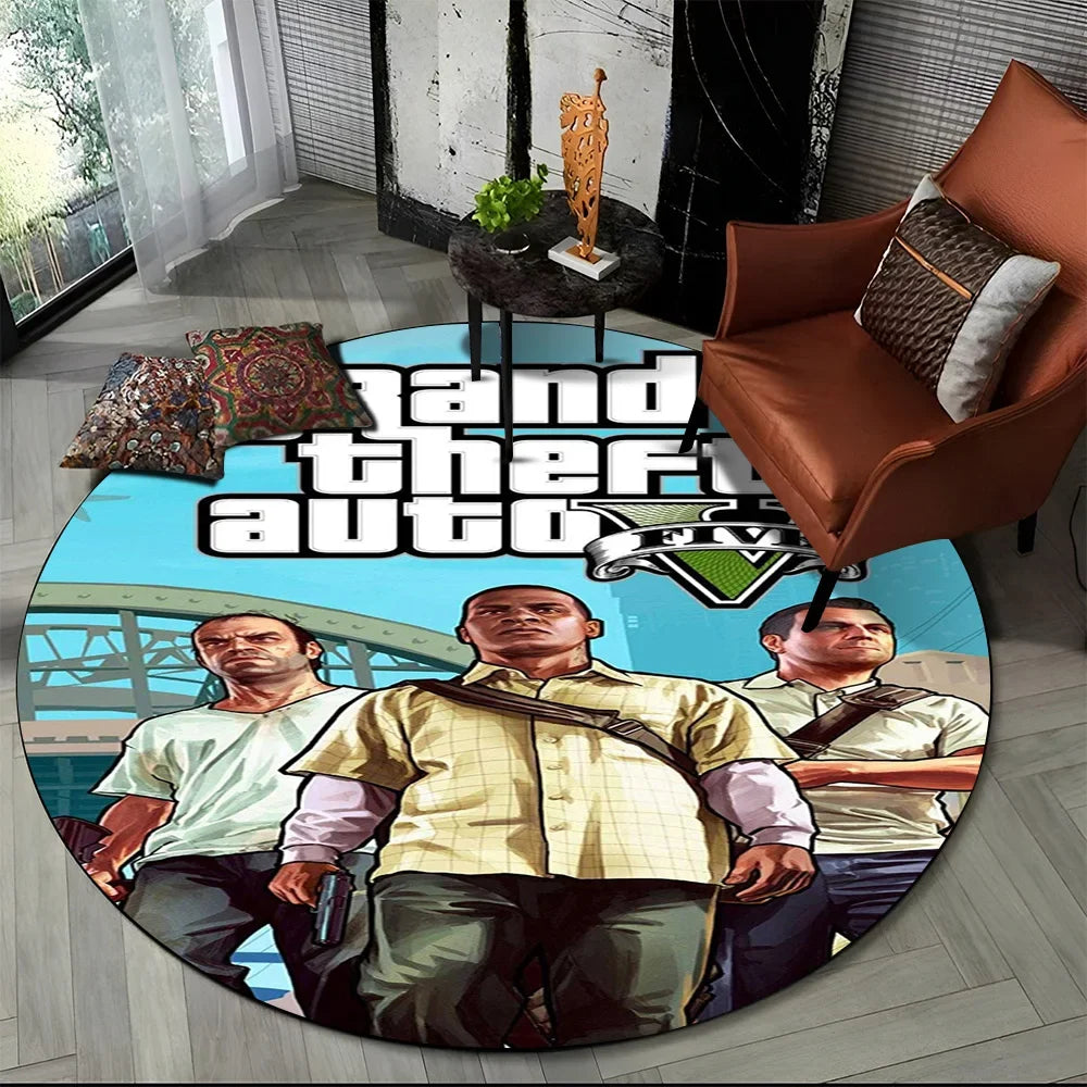 Grand Theft Auto Games GTA  Gamer Round Carpet Rug for Living Room Bedroom Child Playroom Decor,Pet Area Rug Non-slip Floor Mat