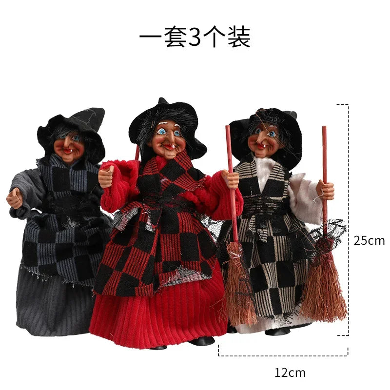 3pc/Set  Halloween Broom Witch Pendant Decor Props Scary Haunted House Bar Home Festival Party Decoration Hanging Witch