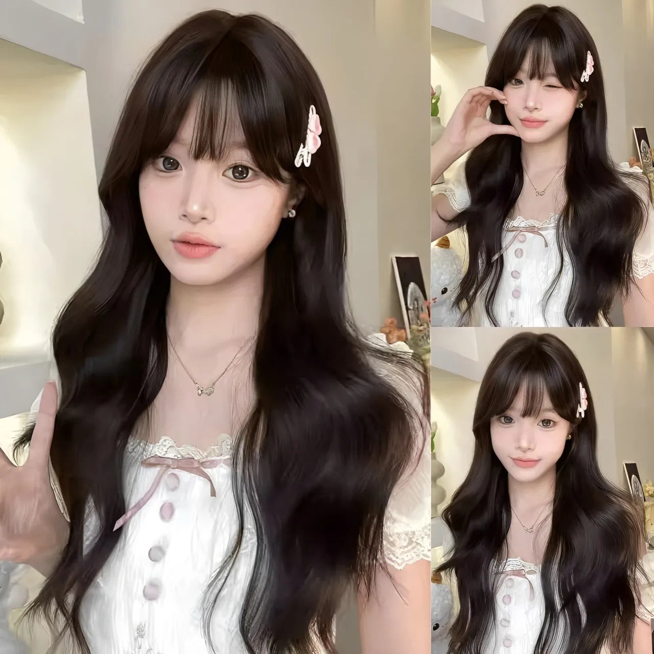 Synthetic Short Lolita Cosplay Christmas Halloween Bob Brown Blonde LM Wig With Long Curly Ponytail Natural Fake Hair for Women