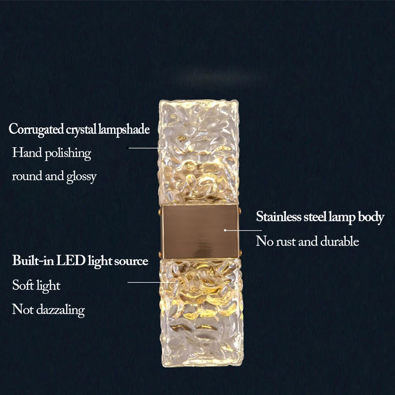 Corrugated Crystal Wall Lamps Modern LED Lighting Indoor Wall Sconces Living Room TV Background Bedroom Aisle Home Decor Lustre