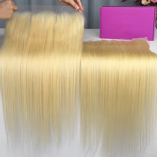 Blonde 613 13x4 Lace Frontal Human Hair Straight Transparent Lace Front Closure Pre Plucked With Baby Hair Brazilian Remy Hair