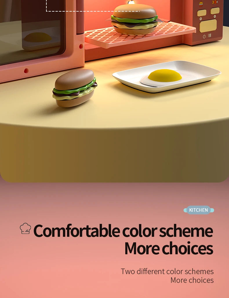 Toy Microwave Oven Playset with Light and Sound, Toy kitchen Appliances for Kids, Play kitchen accessories and Toy Food for Kids