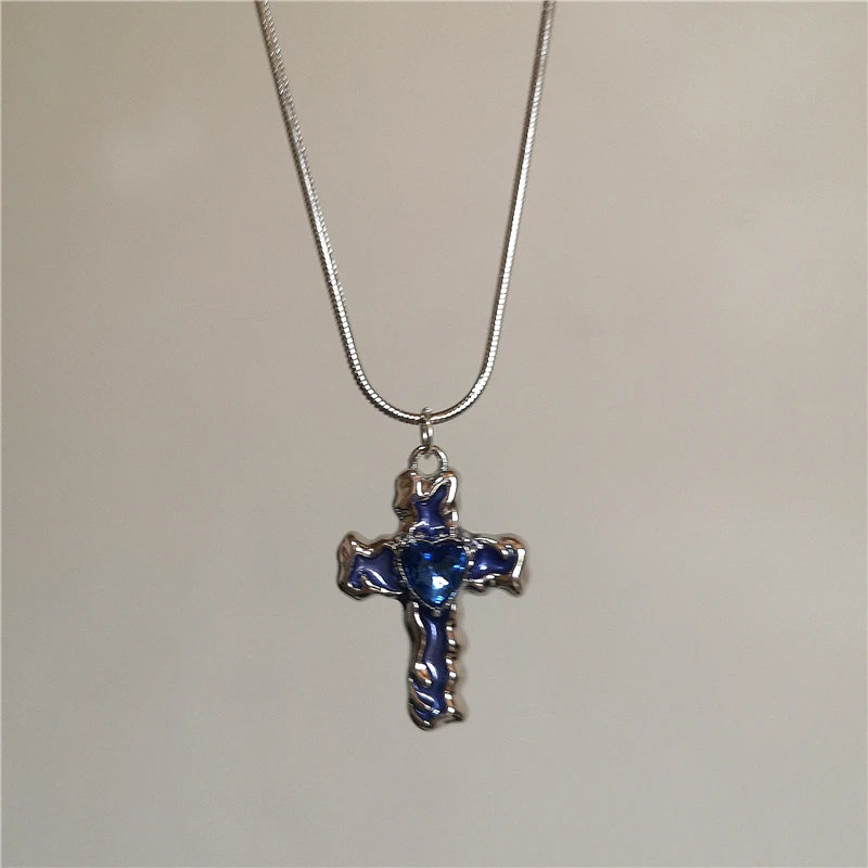 Goth Irregular Heart Cross Vortex Pendant Snake Rope Chain Necklace For Women Men Grunge Y2K 90s Punk Halloween EMO Accessories