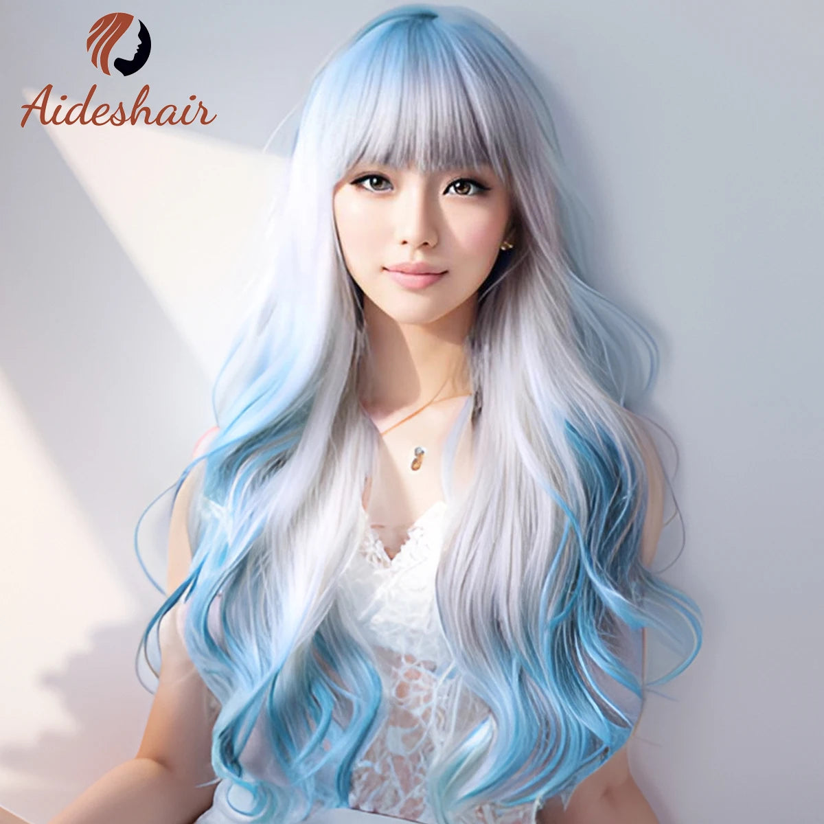 Peach shade shade wig Ladies dark red white shade shade wig with bangs Heat resistant synthetic wig Halloween cosplay party wig