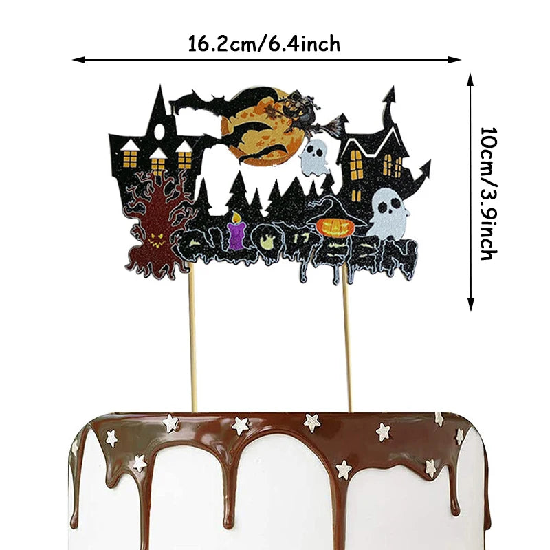 6pcs Happy Halloween Cake Topper Cartoon Pumpkin Witch Ghost Cupcake Topper  Halloween Themed Party Decoration Birthday Supplies