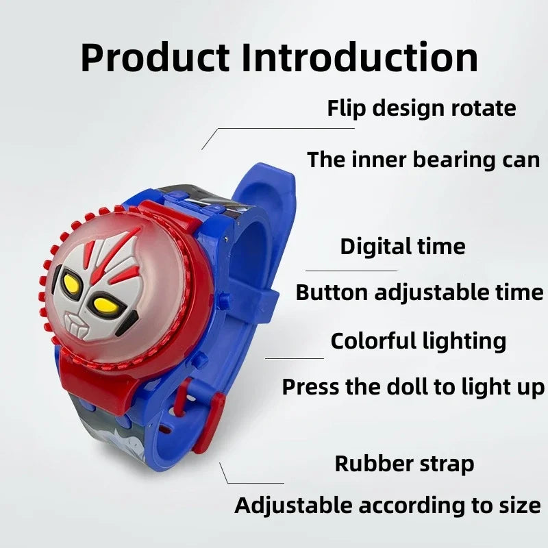 New Spiderman Kids Watches For Boys Cartoon Hello Kitty Stitch Children Rotate Watch with Flash Light Sanrio Girls Toys Clock