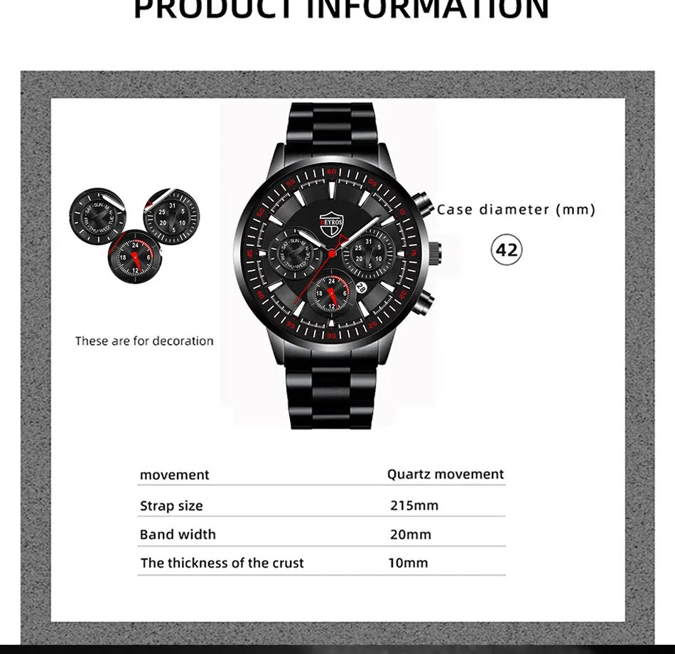 Fashion Men's Watches Business Stainless Steel Quartz Wrist Watch Male Casual Date Luminous Leather Bracelet Clock