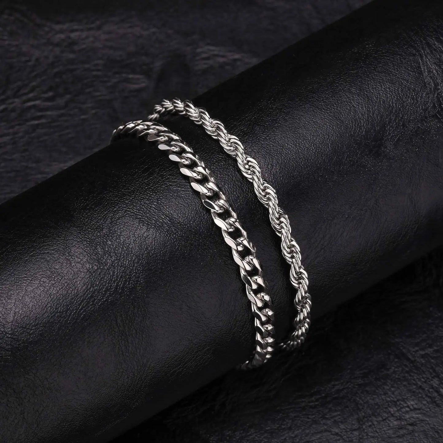 2pcs Men's Chain Bracelets,Silver Gold Black Color Stainless Steel Twisted Rope Chain,Trendy Cuban Chain Wristband Gift