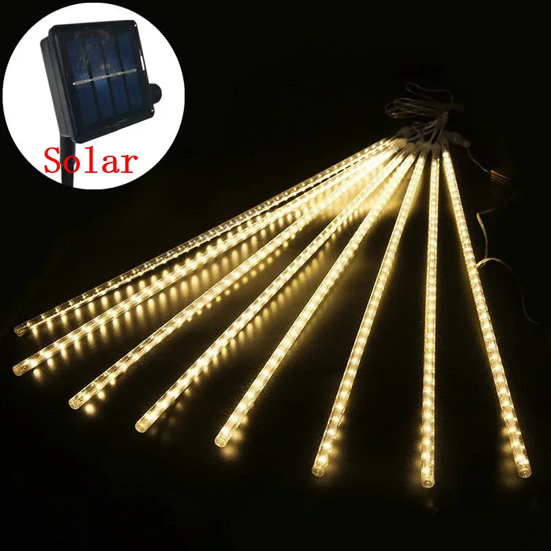 1pc Solar Powered Meteor Rain String Lights Waterproof for Outdoor Garden Tree Holiday Party Halloween Christmas Decorations