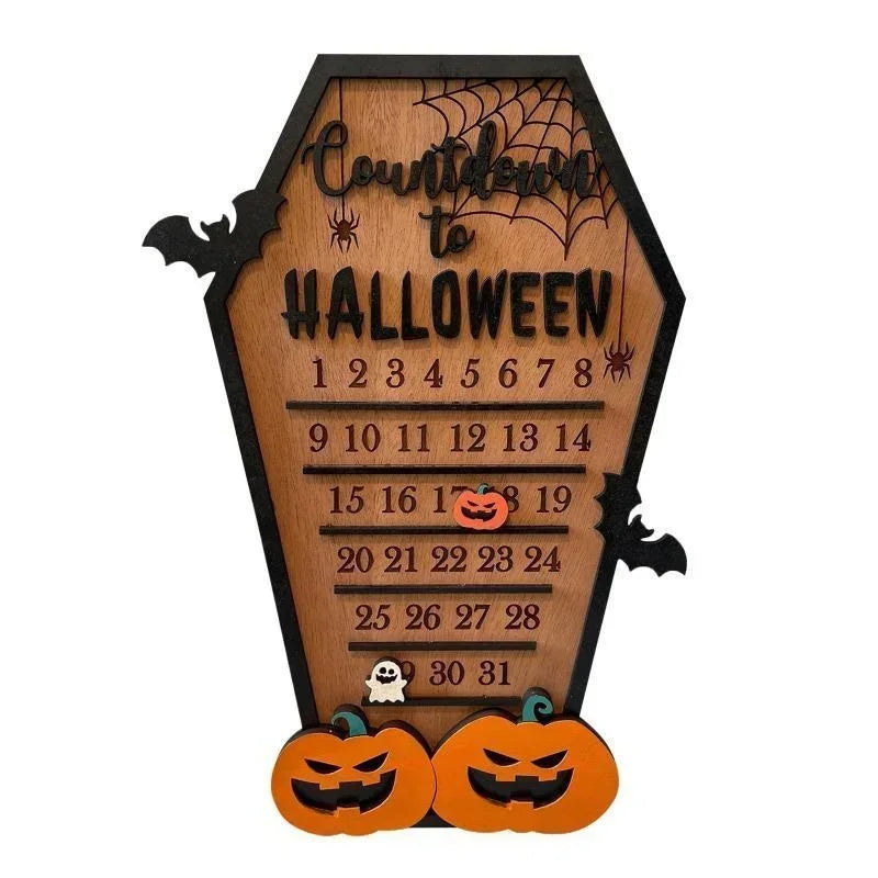 Halloween Home Calendar with Terrifying Ghost Designs Wooden Countdown To Christmas Decor for Indoor Home Party Horror Decor