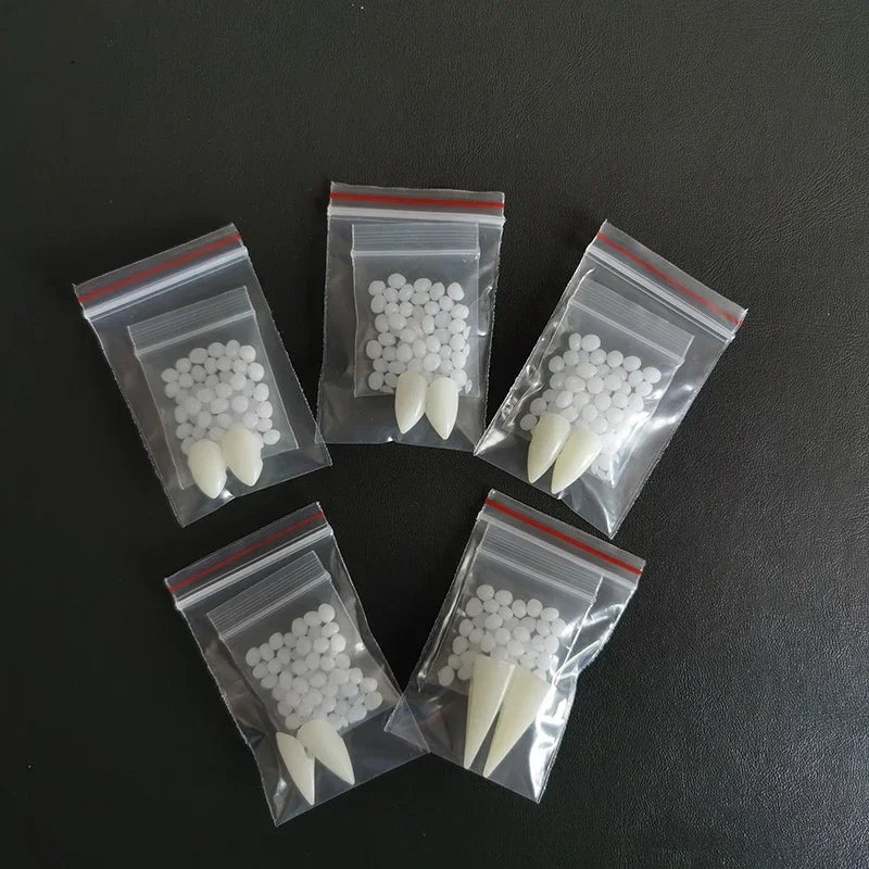 5Pairs Halloween Vampire Teeth Fangs Dentures Prop Party Costume DIY Cosplay Props Decor False Teeth Resin Fangs With Solid Glue