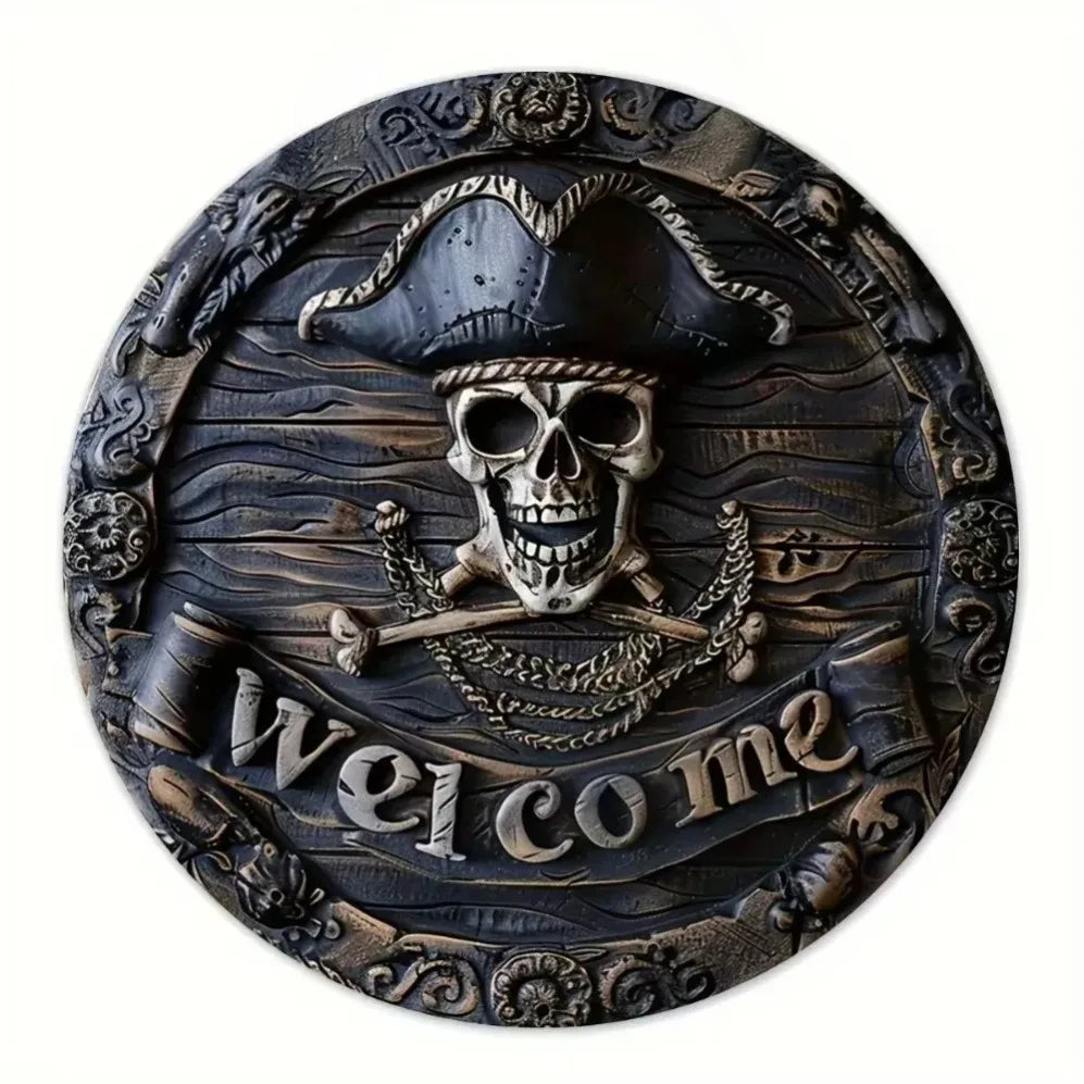 Spooky and Stylish: Pirate Skull Welcome Sign for Unforgettable Decor. Ideal for Halloween Party, a Great Gift Option