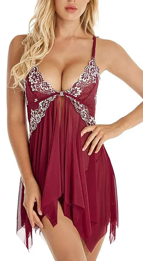 Lace Front Closure Sleepwear Women Sexy Lingerie Dress Porno Suit Babydoll Transparent Mesh Nightdress Erotic Clothing