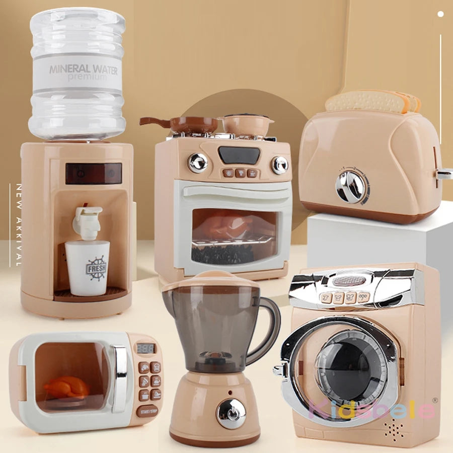 Mini Kitchen Appliance Toys for Kids Role Play Cooking Set Microwave Toaster Coffee Machine Washing Machine Learning Playset