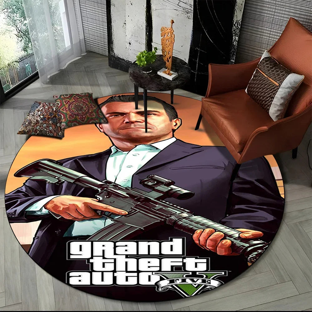 Grand Theft Auto Games GTA  Gamer Round Carpet Rug for Living Room Bedroom Child Playroom Decor,Pet Area Rug Non-slip Floor Mat